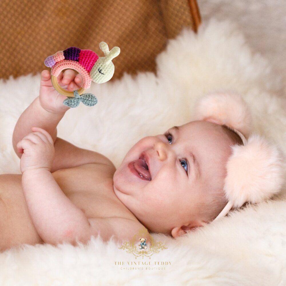 NWT Cute Handmade Crochet Caterpillar Baby Rattle Baby Toddler Wooden Plush Toys - Picture 2 of 2